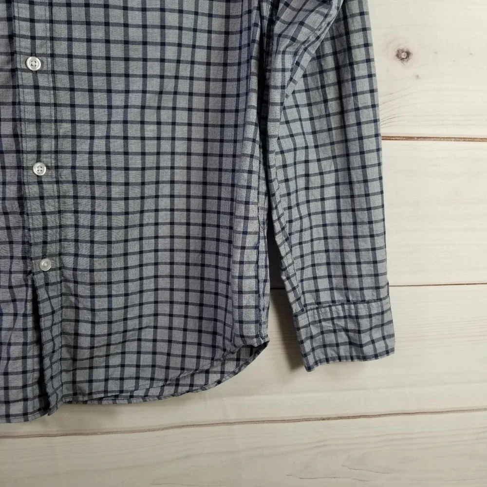 J. Crew Factory Button Front Shirt Mens Size M Blue Gray Checked Casual.